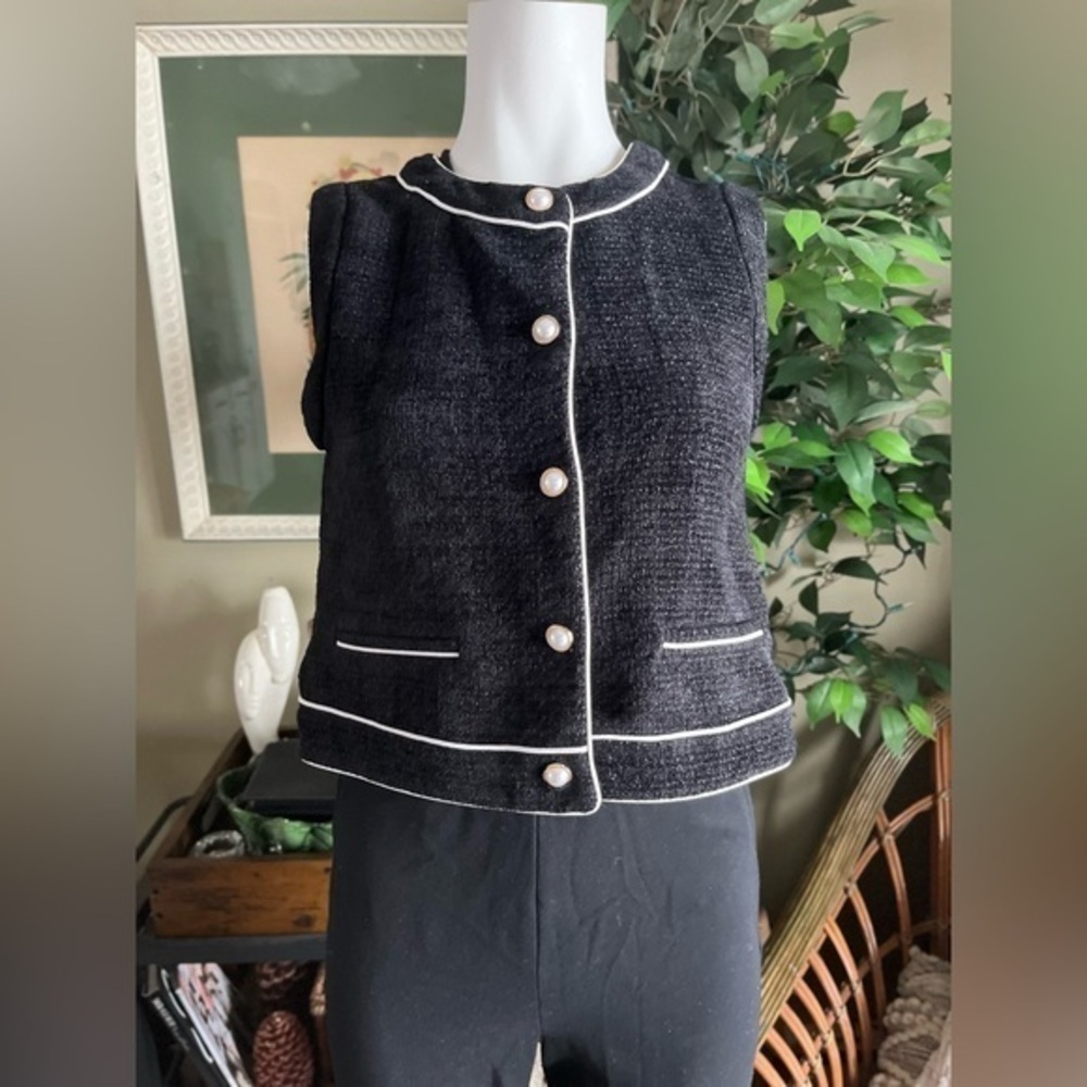 Rachel Zoe Black Vest with White Piping